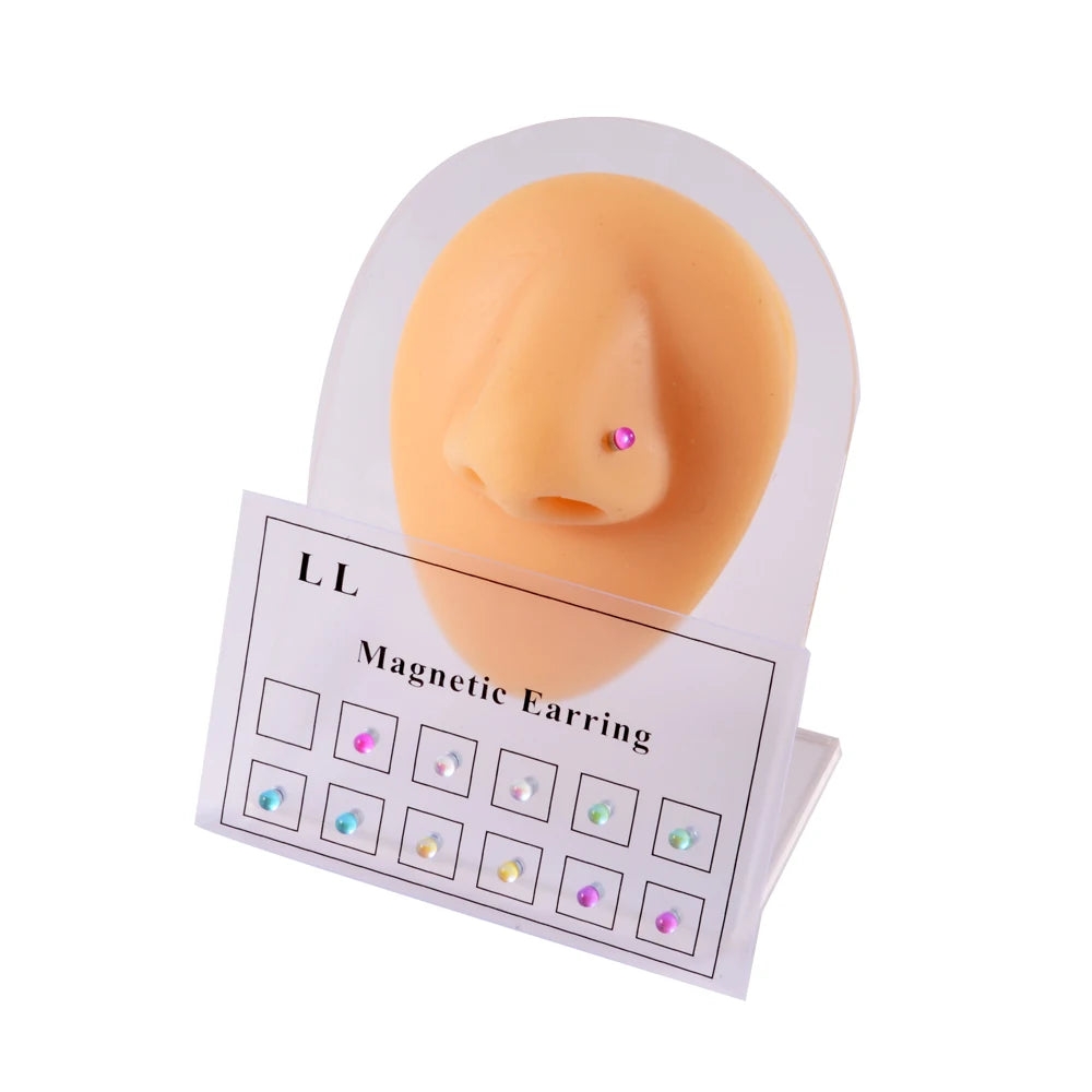 12PCS/Card Fake Cheater Non Pierced Magnet Ear Tragus Cartilage Lip Labret Stud Nose Ring Jewelry Magnetic Earring