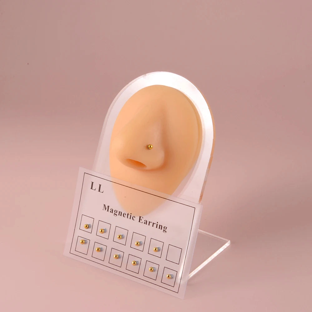 12PCS/Card Fake Cheater Non Pierced Magnet Ear Tragus Cartilage Lip Labret Stud Nose Ring Jewelry Magnetic Earring