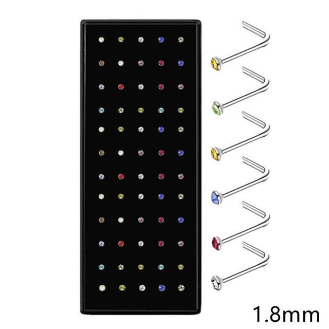 40/60PC Set Fashion Crystal C Shape Nose Ring Stainless Steel Multicolor Bend Nose Stud for Women Aro Nariz Anneau Nez Piercing