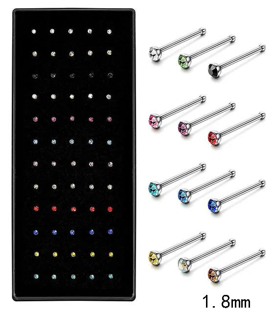 40/60PC Set Fashion Crystal C Shape Nose Ring Stainless Steel Multicolor Bend Nose Stud for Women Aro Nariz Anneau Nez Piercing