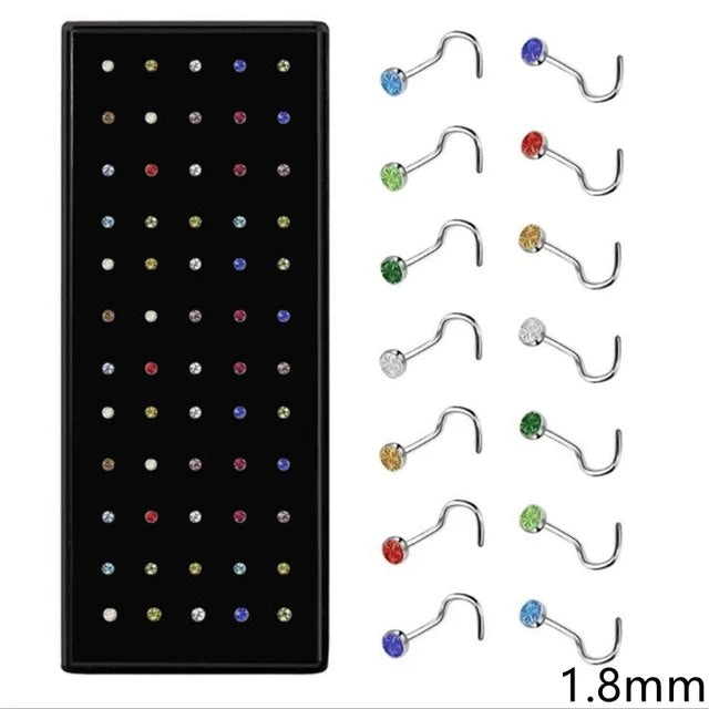 40/60PC Set Fashion Crystal C Shape Nose Ring Stainless Steel Multicolor Bend Nose Stud for Women Aro Nariz Anneau Nez Piercing
