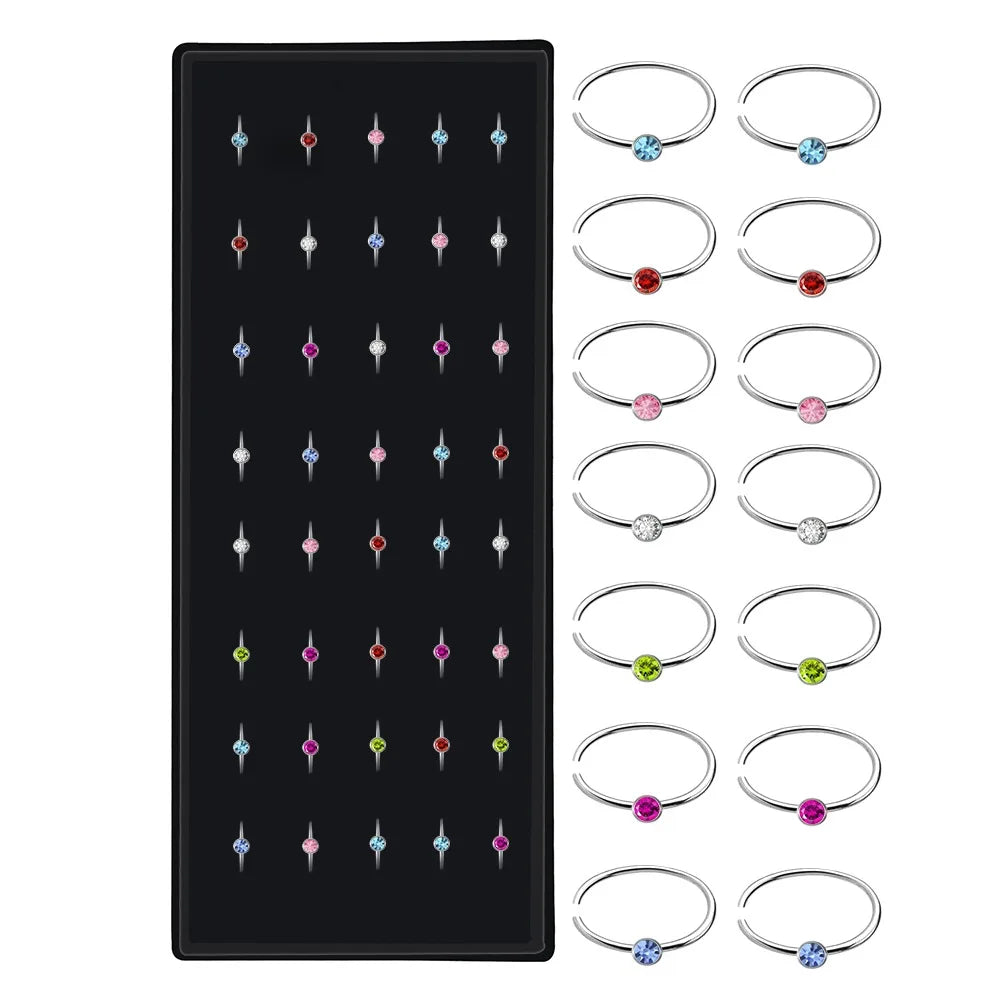 40/60PC Set Fashion Crystal C Shape Nose Ring Stainless Steel Multicolor Bend Nose Stud for Women Aro Nariz Anneau Nez Piercing