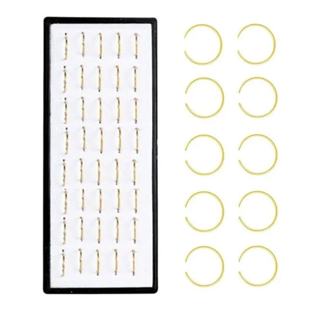 40/60PC Set Fashion Crystal C Shape Nose Ring Stainless Steel Multicolor Bend Nose Stud for Women Aro Nariz Anneau Nez Piercing