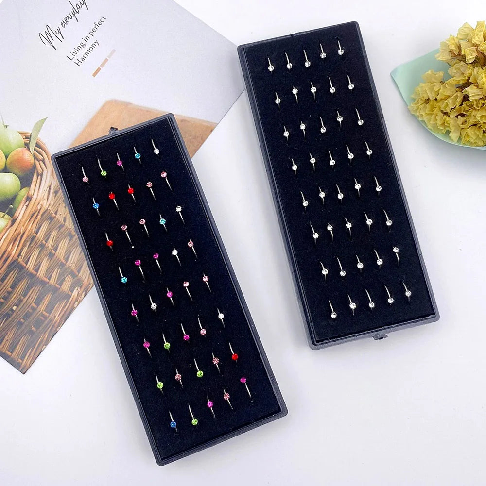 40/60PC Set Fashion Crystal C Shape Nose Ring Stainless Steel Multicolor Bend Nose Stud for Women Aro Nariz Anneau Nez Piercing