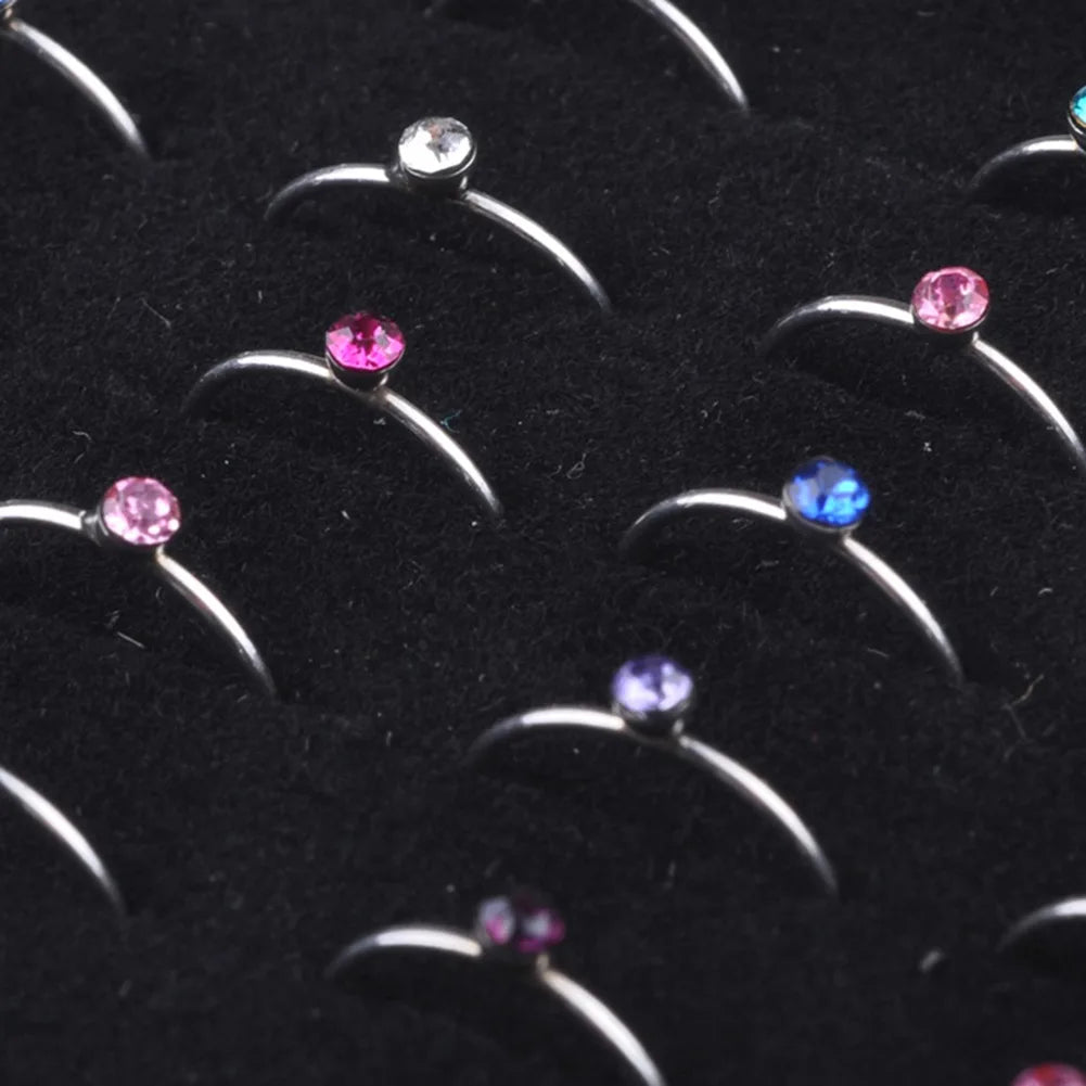 40/60PC Set Fashion Crystal C Shape Nose Ring Stainless Steel Multicolor Bend Nose Stud for Women Aro Nariz Anneau Nez Piercing
