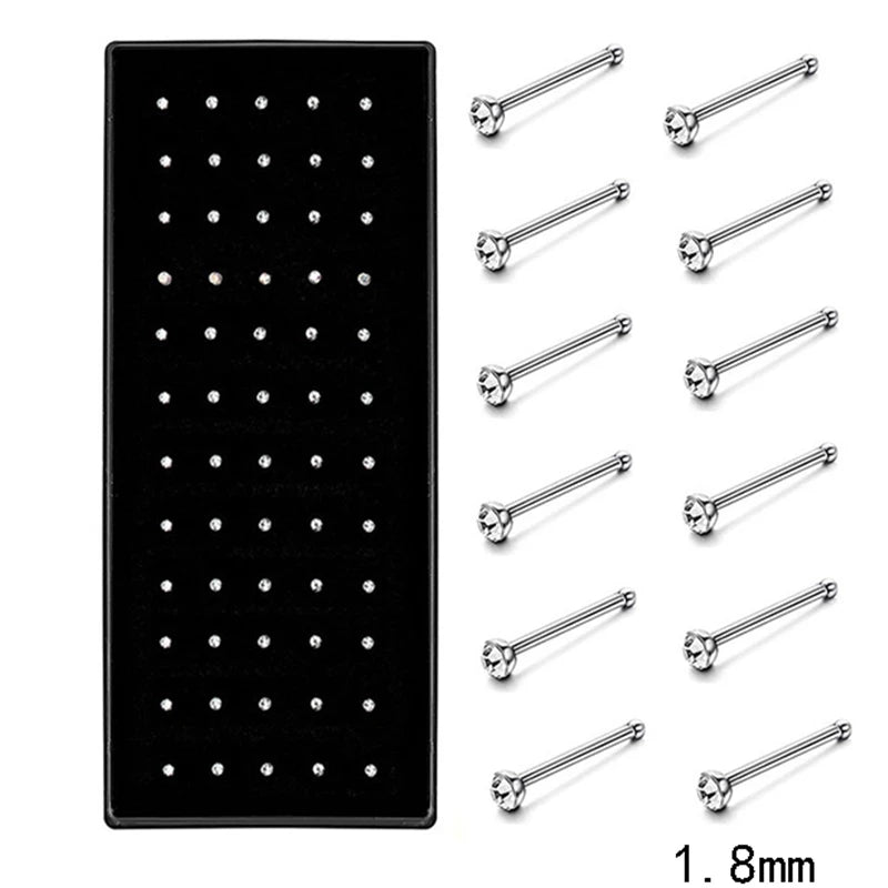 40/60PC Set Fashion Crystal C Shape Nose Ring Stainless Steel Multicolor Bend Nose Stud for Women Aro Nariz Anneau Nez Piercing