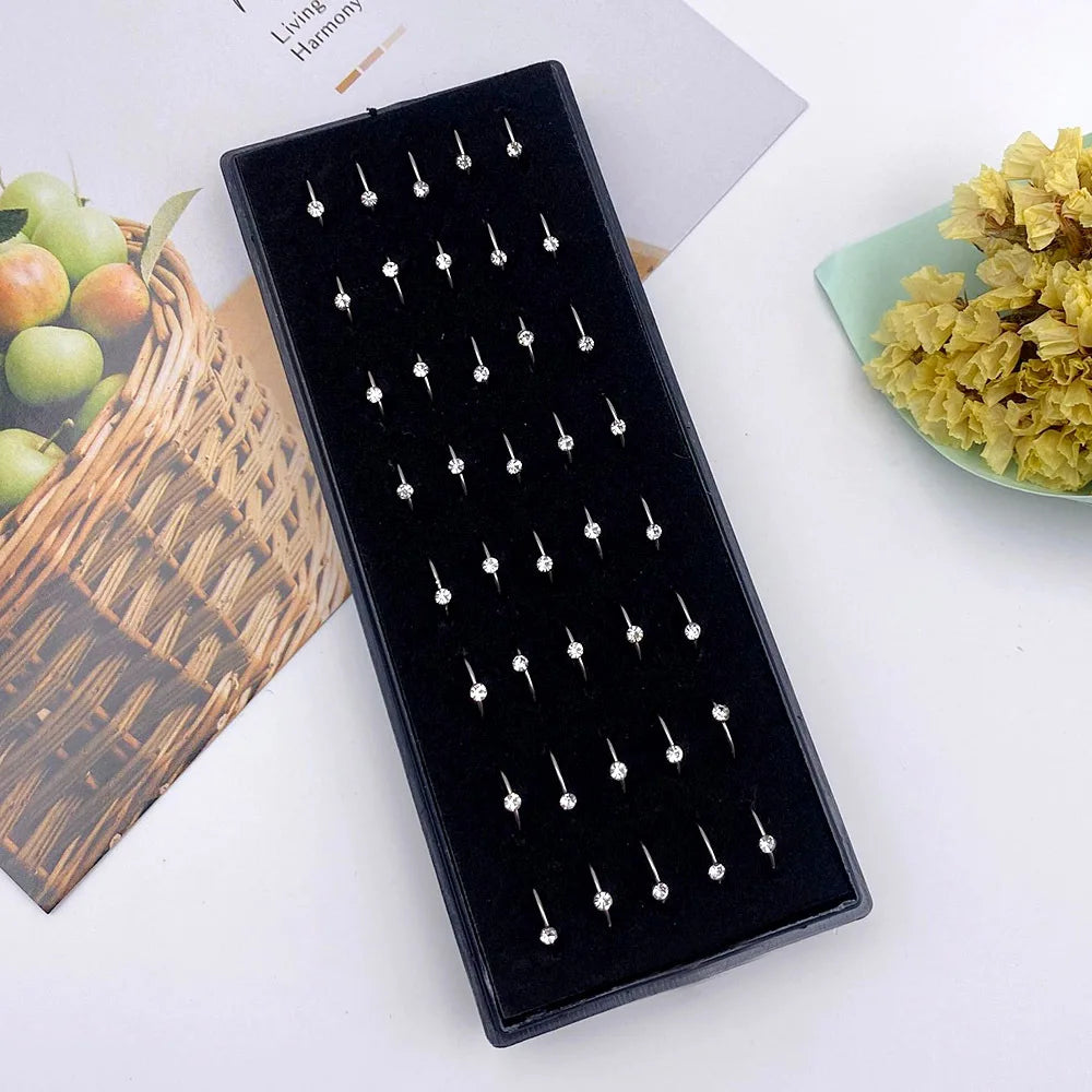 40/60PC Set Fashion Crystal C Shape Nose Ring Stainless Steel Multicolor Bend Nose Stud for Women Aro Nariz Anneau Nez Piercing